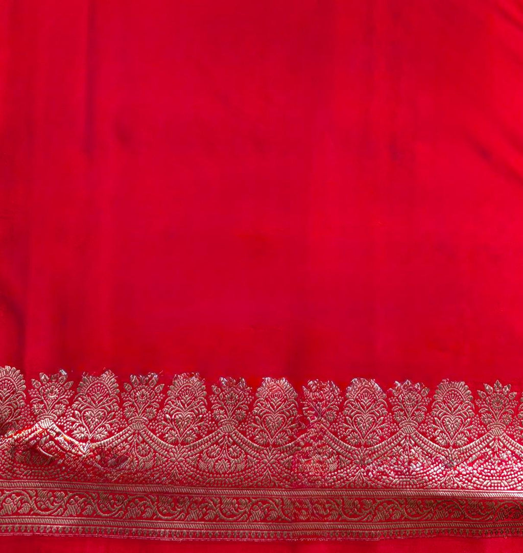 Banarasi Pure Mushru Silk Handmade Kadhuva Saree – Red
