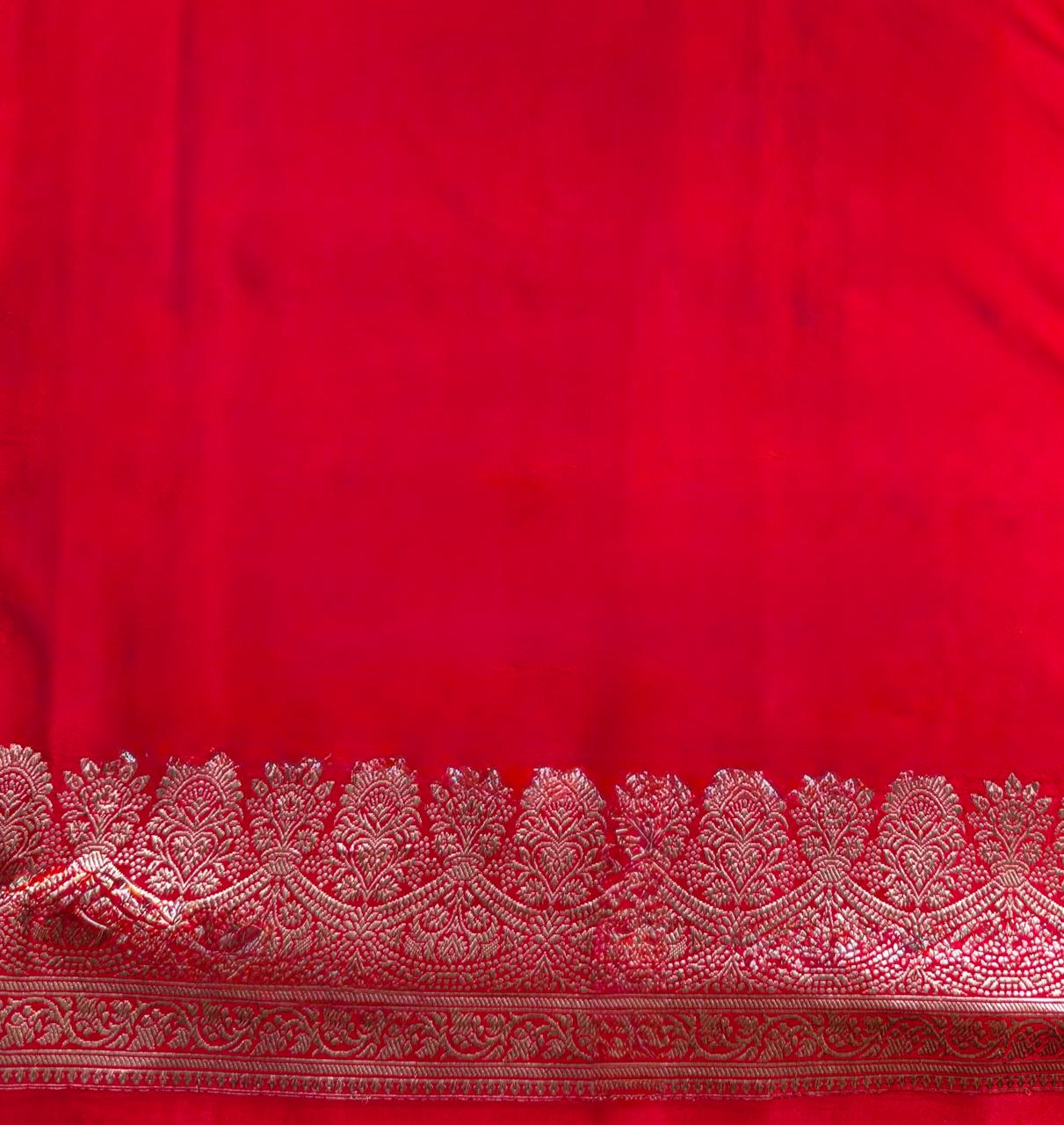 Banarasi Pure Mushru Silk Handmade Kadhuva Saree – Red