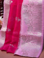 Banarasi Viscose Crush Saree – Pink & Rani Pink