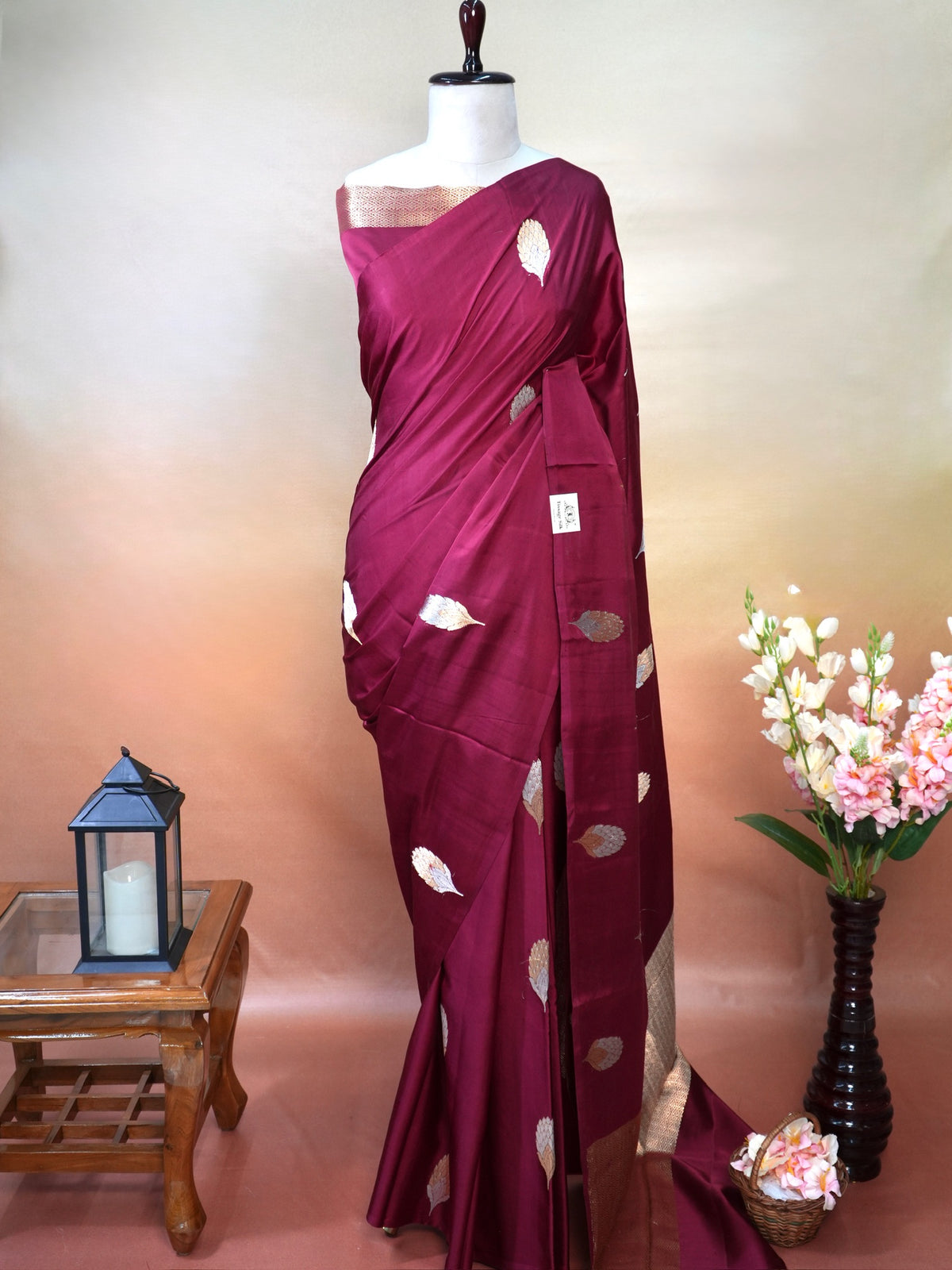 Wine Handwoven Banarasi Pure Mushru Silk Saree