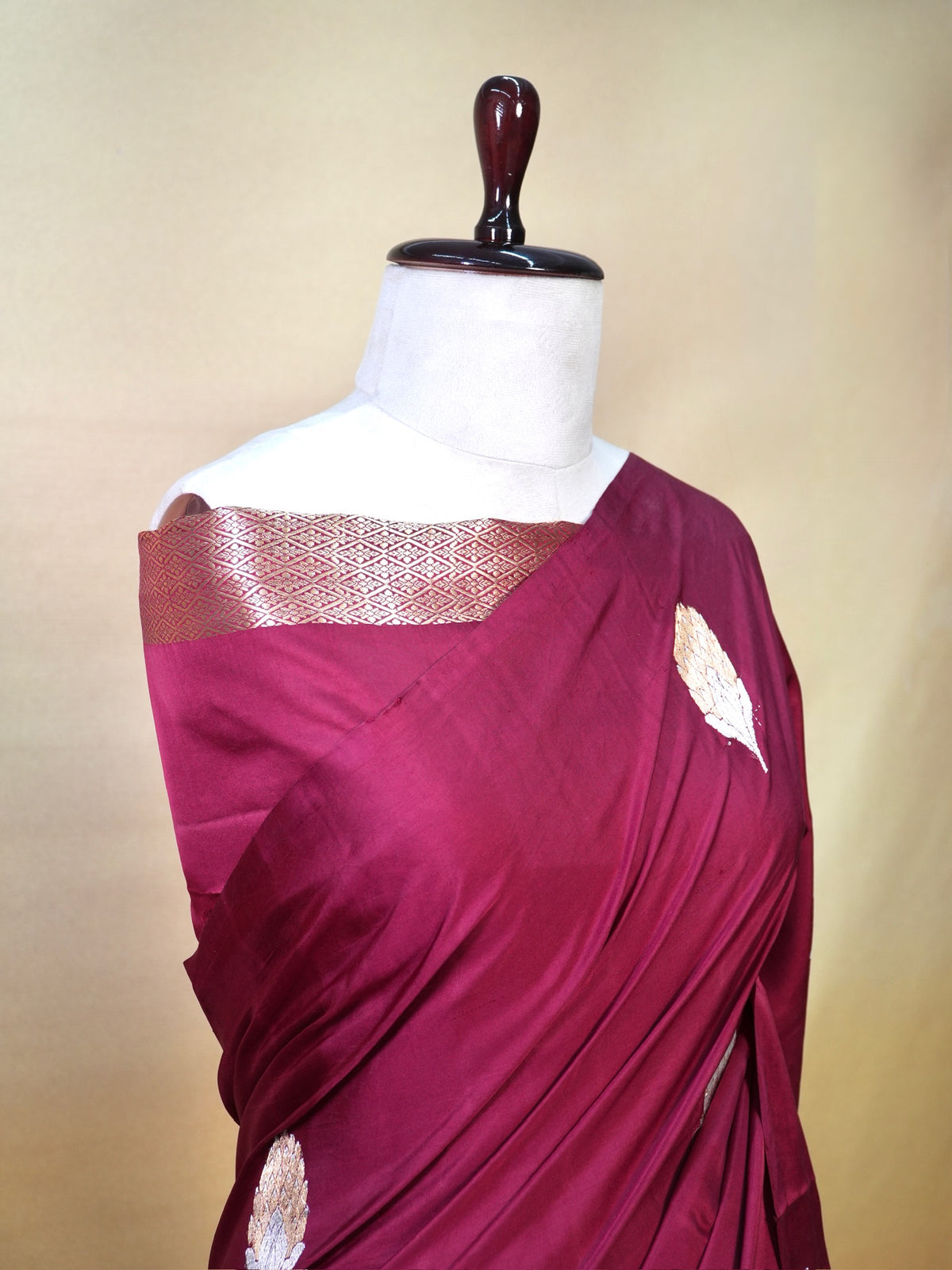 Wine Handwoven Banarasi Pure Mushru Silk Saree