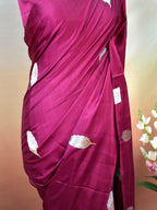Wine Handwoven Banarasi Pure Mushru Silk Saree
