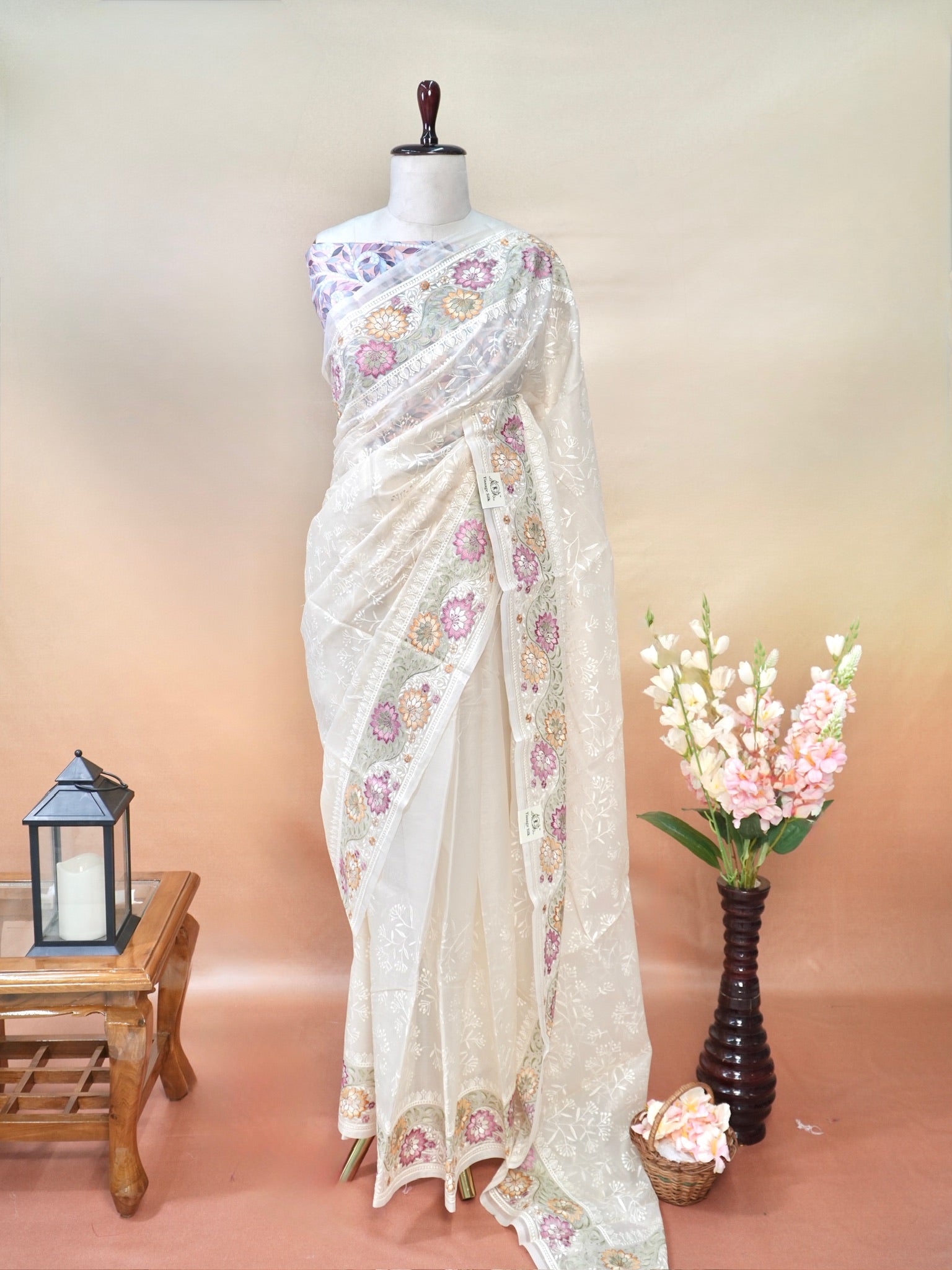 Organza Crepe Embroidery Work Saree