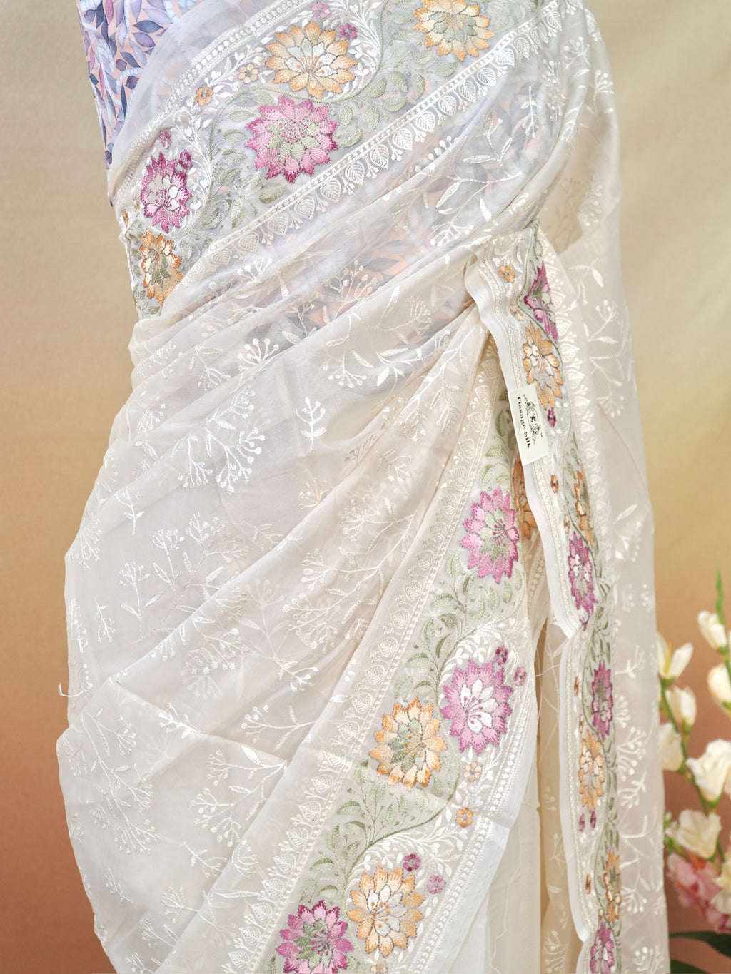 Organza Crepe Embroidery Work Saree