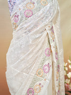 Organza Crepe Embroidery Work Saree