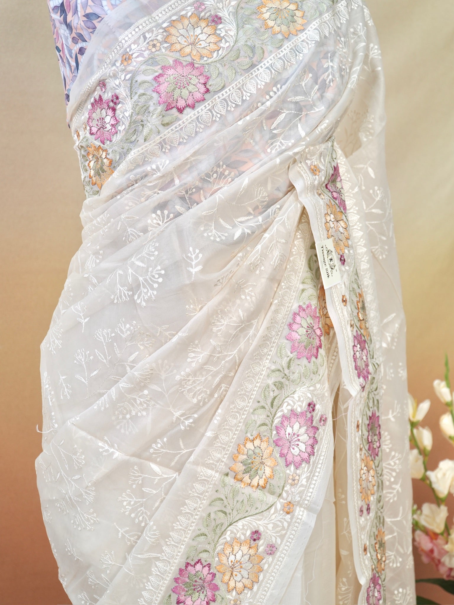Organza Crepe Embroidery Work Saree