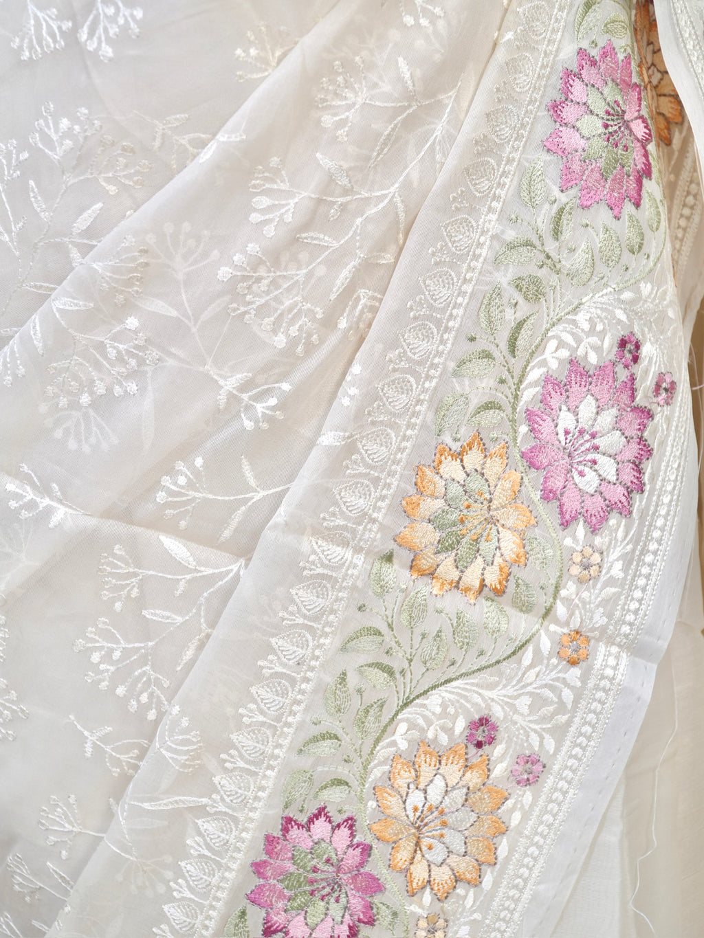 Organza Crepe Embroidery Work Saree