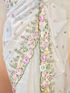 Organza Crepe Embroidery Work Saree