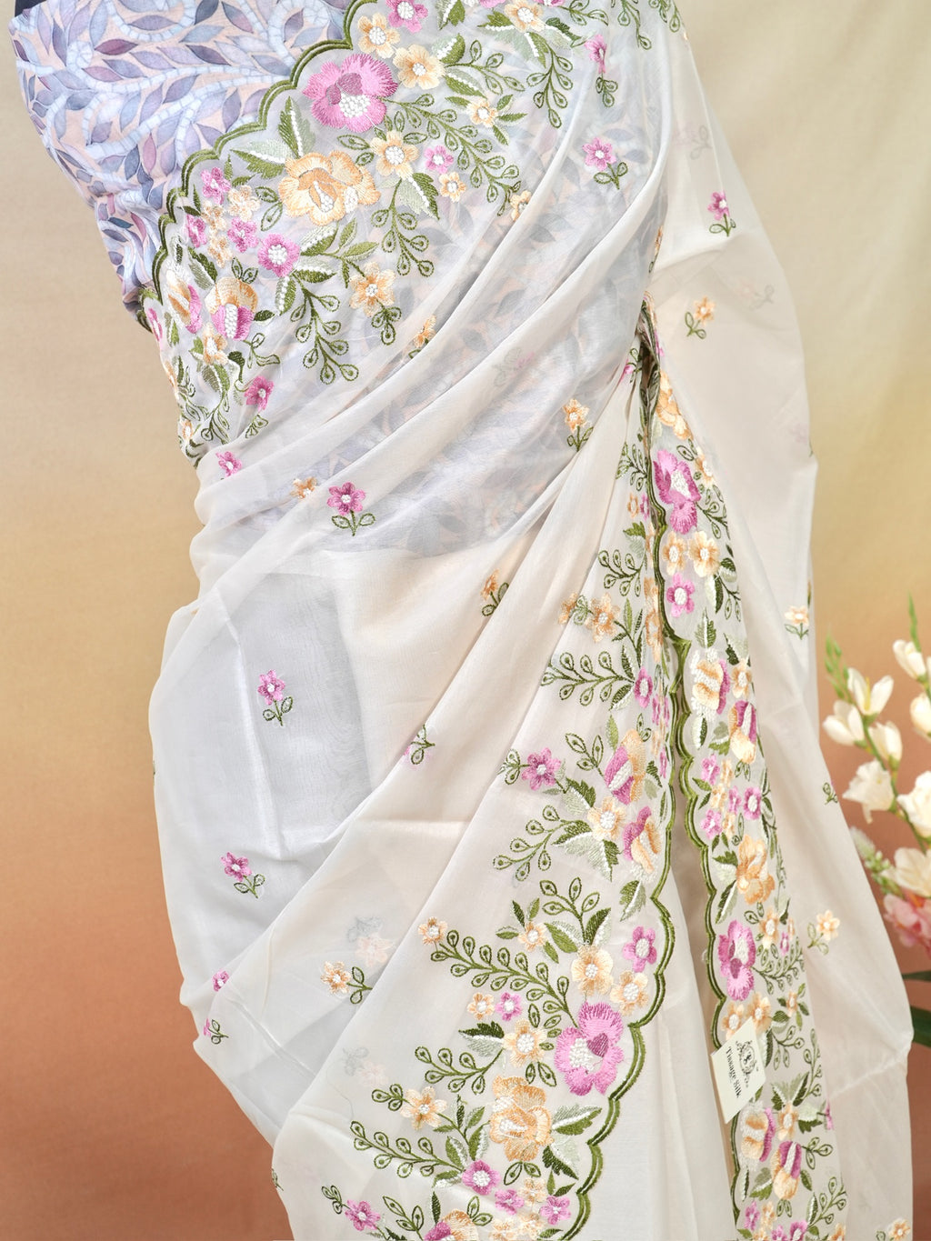 Organza Crepe Embroidery Work Saree