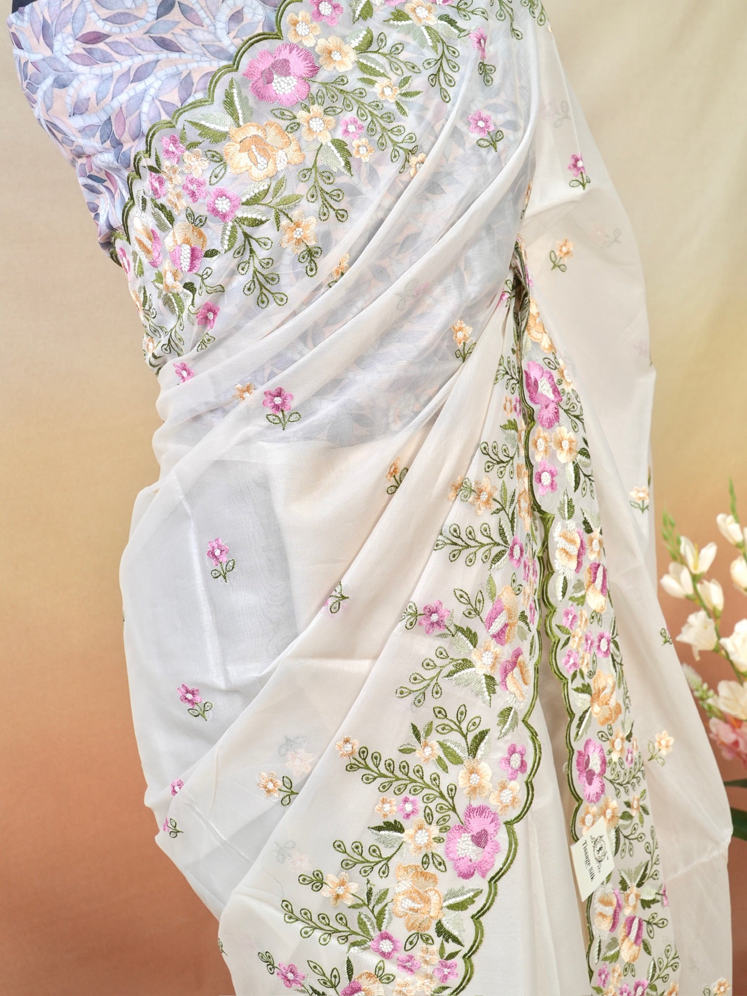 Organza Crepe Embroidery Work Saree