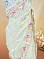 Organza Crepe Embroidery Work Saree