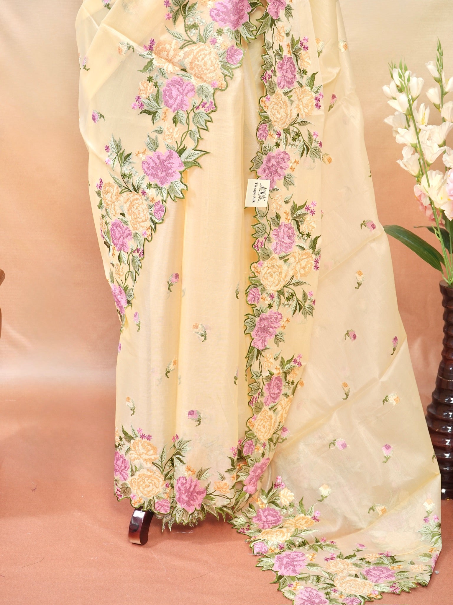 Organza Crepe Embroidery Work Saree