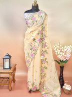 Organza Crepe Embroidery Work Saree