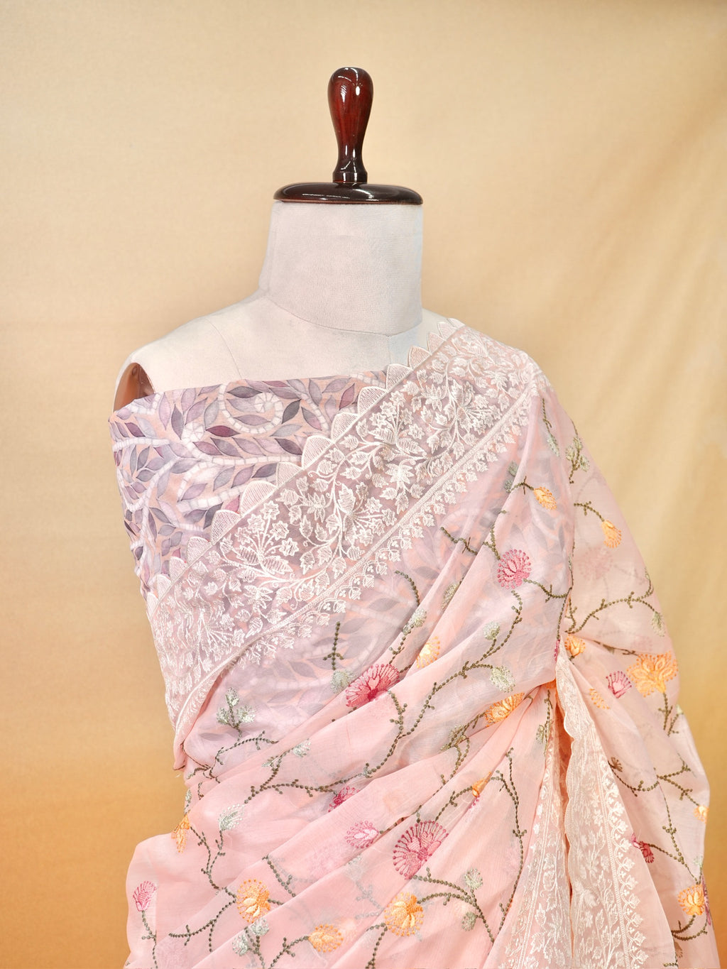 Organza Crepe Embroidery Work Saree