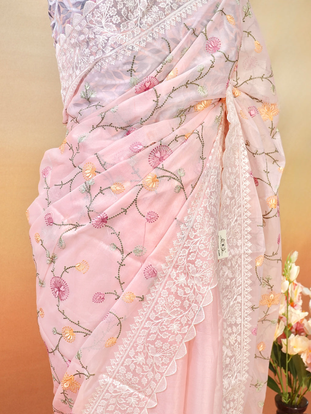 Organza Crepe Embroidery Work Saree