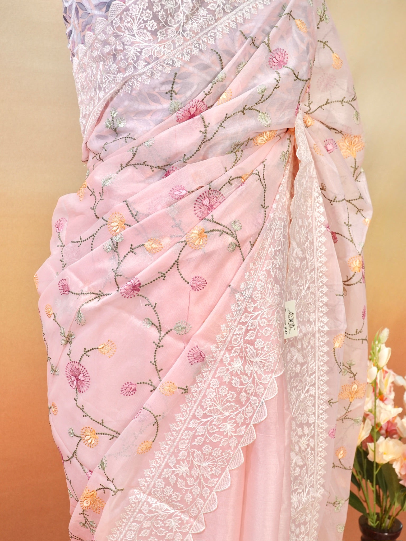 Organza Crepe Embroidery Work Saree