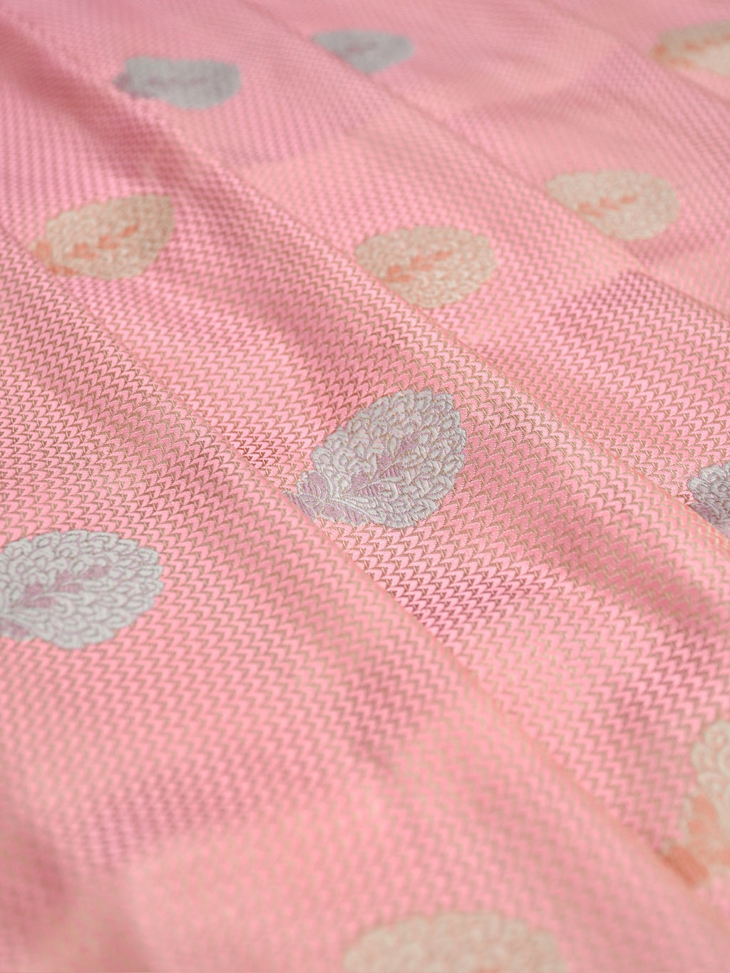 Blush Pink Banarasi Pure Katan Silk Brocade Fabric with Real Zari Handloom Kadwa Butas