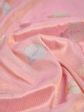 Blush Pink Banarasi Pure Katan Silk Brocade Fabric with Real Zari Handloom Kadwa Butas