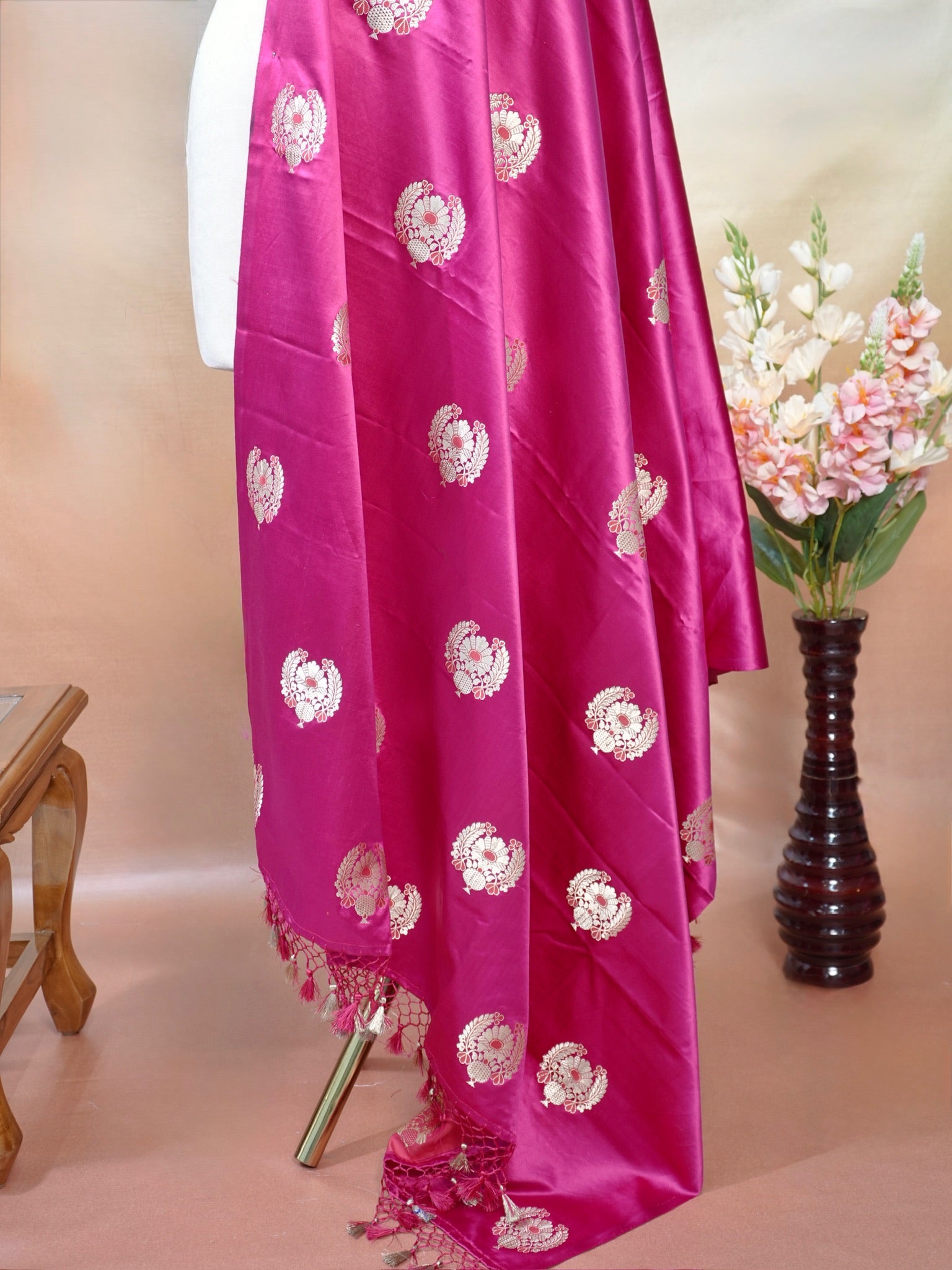 Banarasi Pure Mashru Silk Sona Rupa Buta Kadhuwa Dupatta with Meenakari