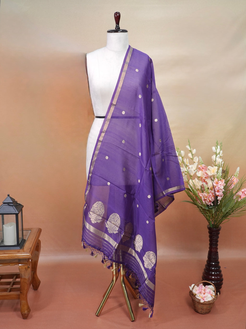 Banarasi Pure Munga Silk Handwoven Dupatta – Purple