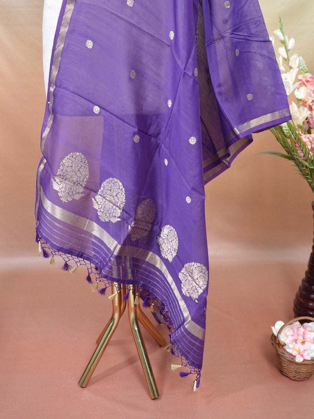 Banarasi Pure Munga Silk Handwoven Dupatta – Purple