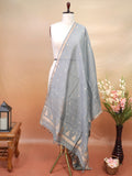 Handwoven Banarasi Pure Munga Silk Dupatta – Grey with Gold Zari