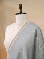 Handwoven Banarasi Pure Munga Silk Dupatta – Grey with Gold Zari