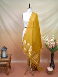 Handwoven Banarasi Pure Munga Silk Dupatta – Golden Yellow with Silver &amp; Gold Zari