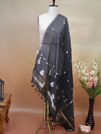 Handwoven Banarasi Pure Munga Silk Dupatta – Charcoal Black with Silver Zari