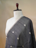 Handwoven Banarasi Pure Munga Silk Dupatta – Charcoal Black with Silver Zari