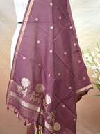Handwoven Banarasi Pure Munga Silk Dupatta – Deep Wine with Antique Gold Zari