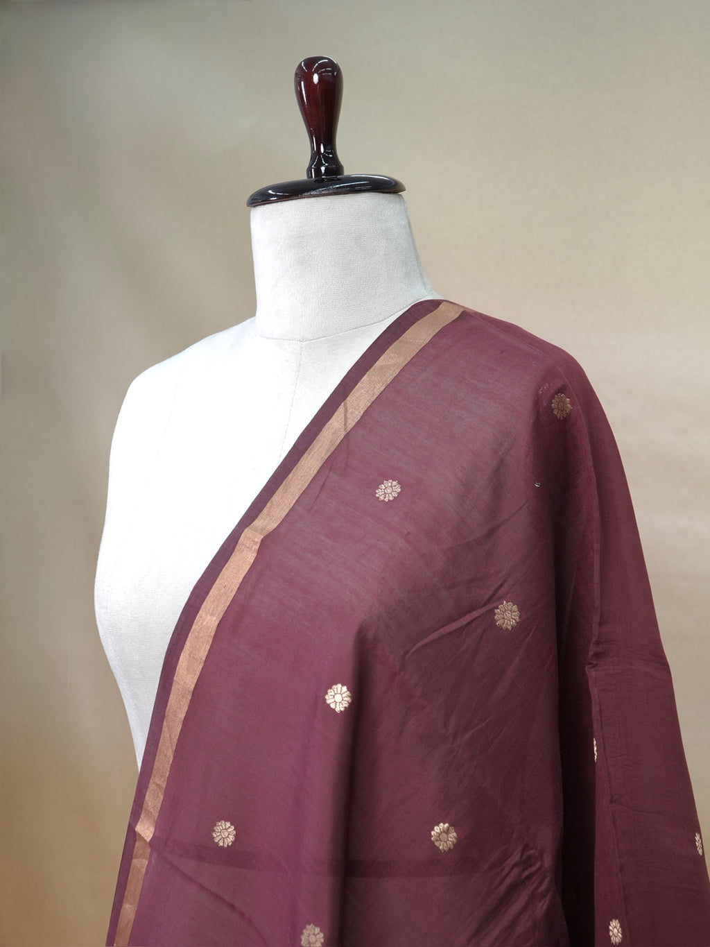 Handwoven Banarasi Pure Munga Silk Dupatta – Deep Wine with Antique Gold Zari