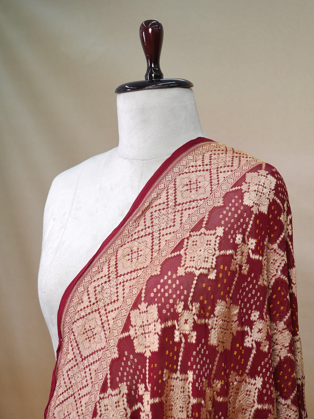 Banarasi Pure Georgette Bandhej Dupatta – Maroon