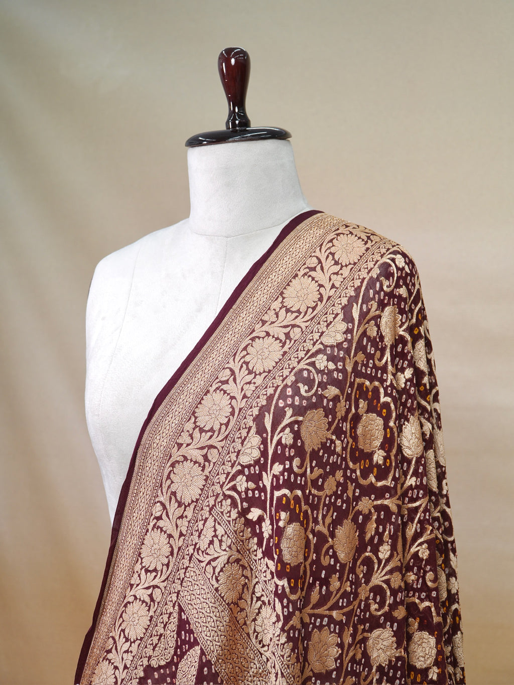 Banarasi Pure Georgette Bandhej Dupatta – Wine