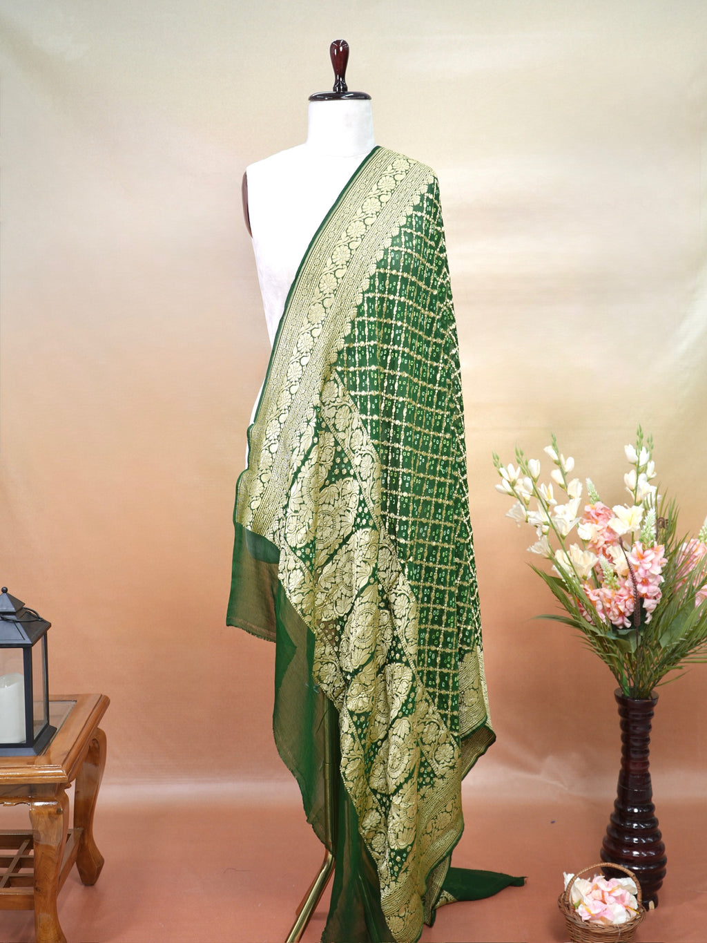 Banarasi Pure Georgette Bandhej Dupatta – Green
