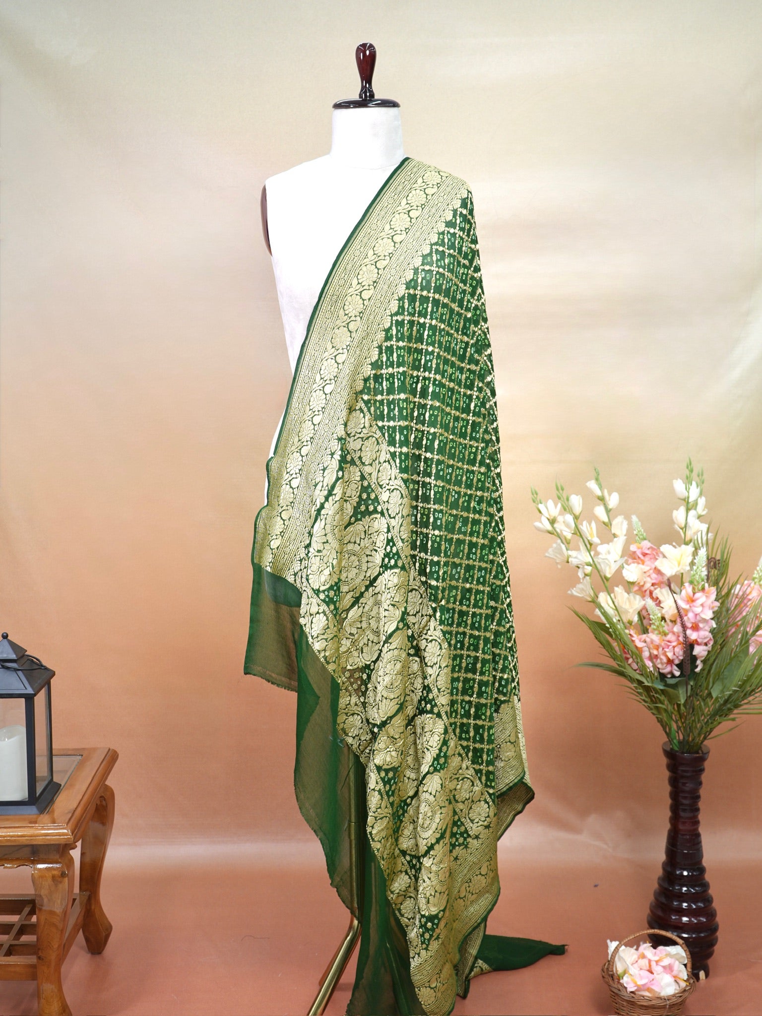 Banarasi Pure Georgette Bandhej Dupatta – Green