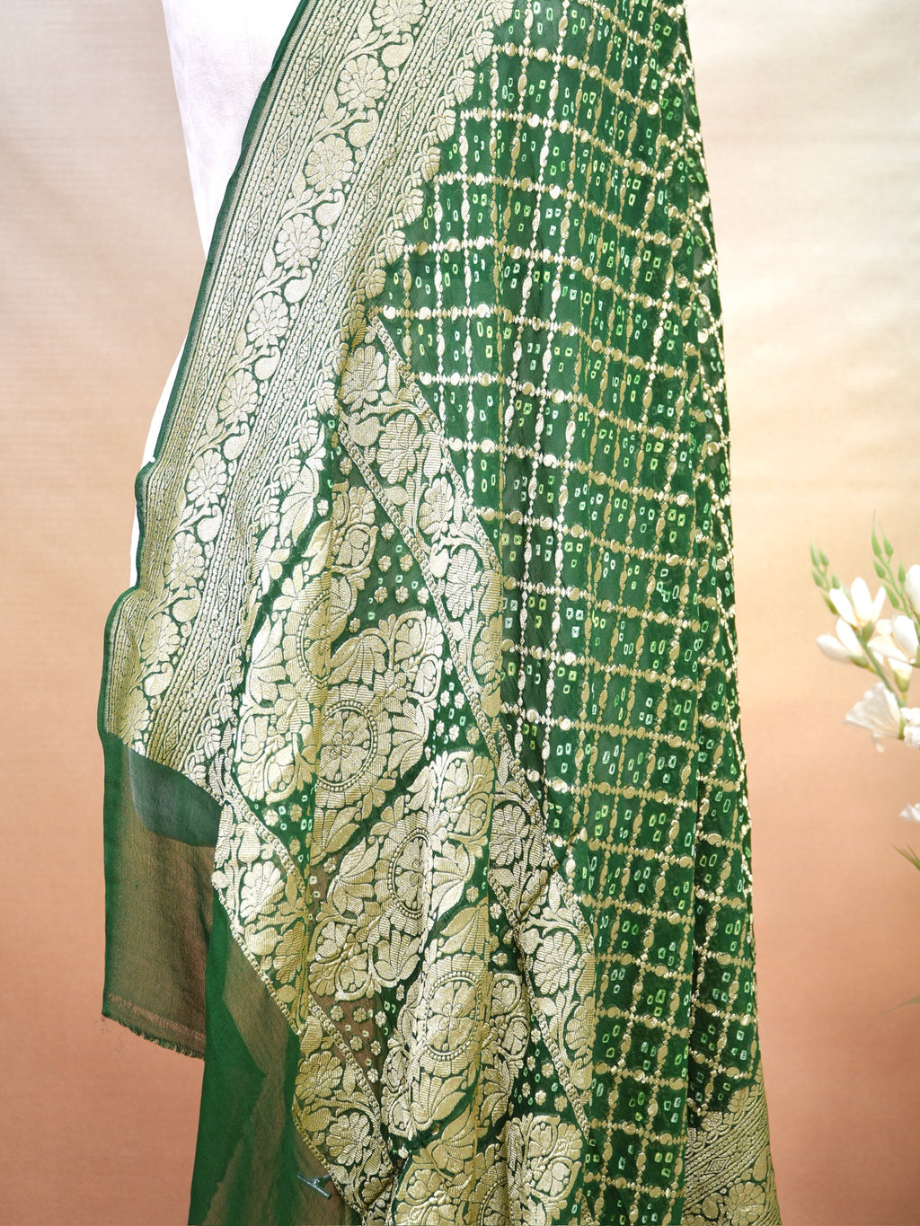 Banarasi Pure Georgette Bandhej Dupatta – Green