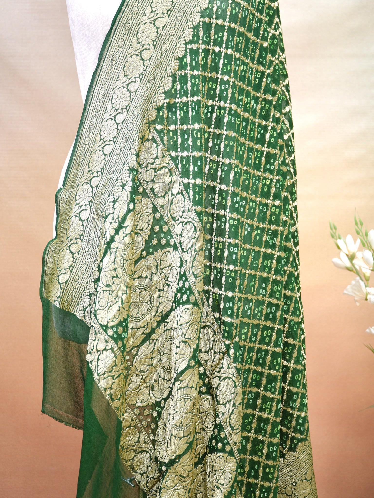 Banarasi Pure Georgette Bandhej Dupatta – Green