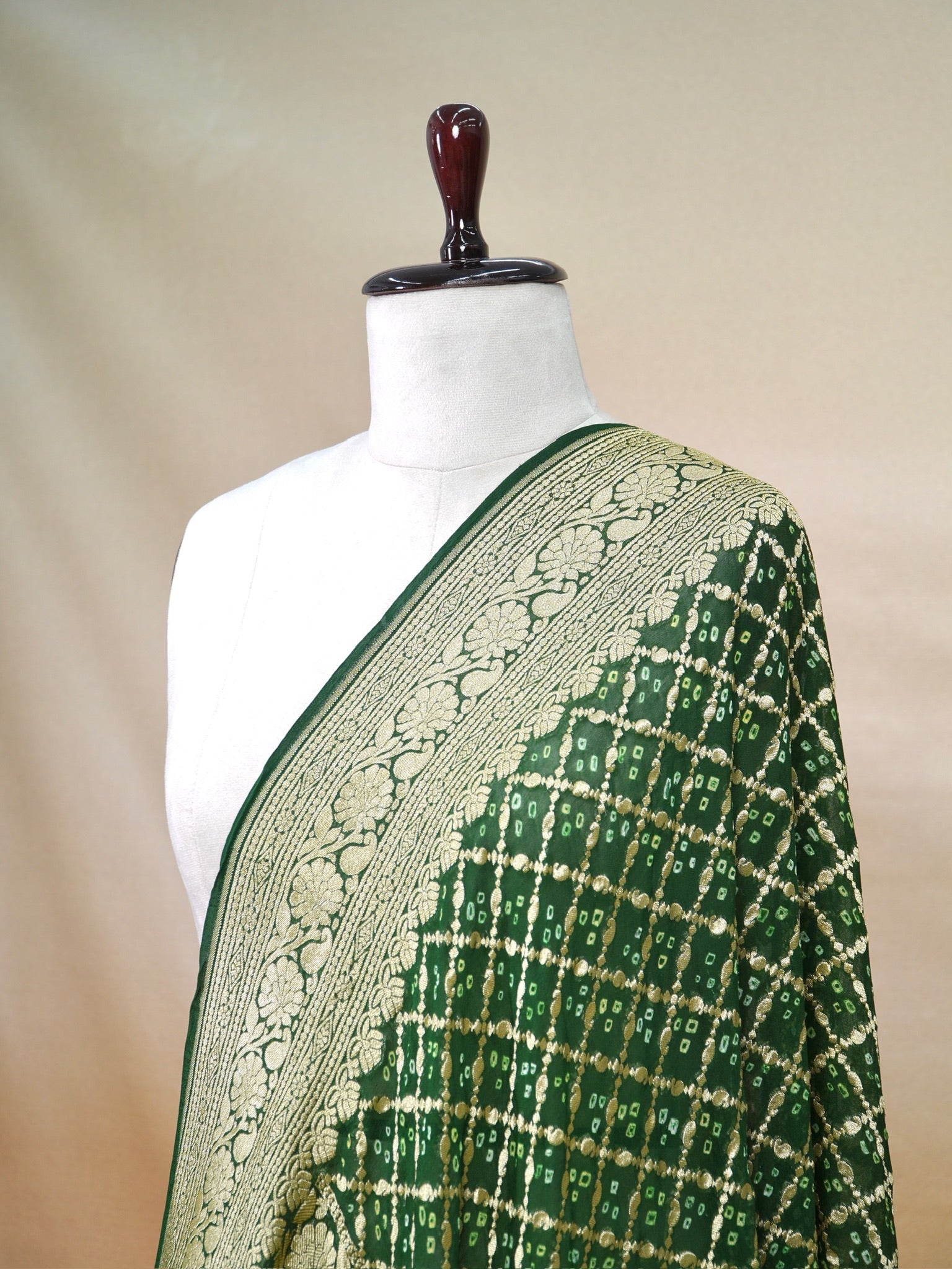 Banarasi Pure Georgette Bandhej Dupatta – Green