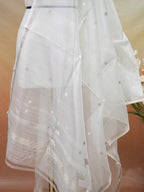 Handwoven Banarasi Pure Kora Organza Silk Dupatta – Pristine White with Silver Zari (Dyeable)