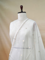 Handwoven Banarasi Pure Kora Organza Silk Dupatta – Pristine White with Silver Zari (Dyeable)
