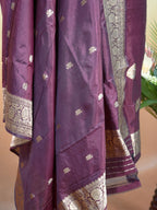 Handwoven Banarasi Pure Katan Silk Kadhwa Unstitched Suit 3-Piece Set – Deep Wine with Antique Gold Zari