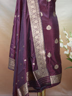 Handwoven Banarasi Pure Katan Silk Kadhwa Unstitched Suit 3-Piece Set – Deep Wine with Antique Gold Zari