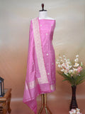 Handwoven Banarasi Pure Katan Silk Kadhwa Unstitched Suit 3-Piece Set – Soft Pink with Silver Zari