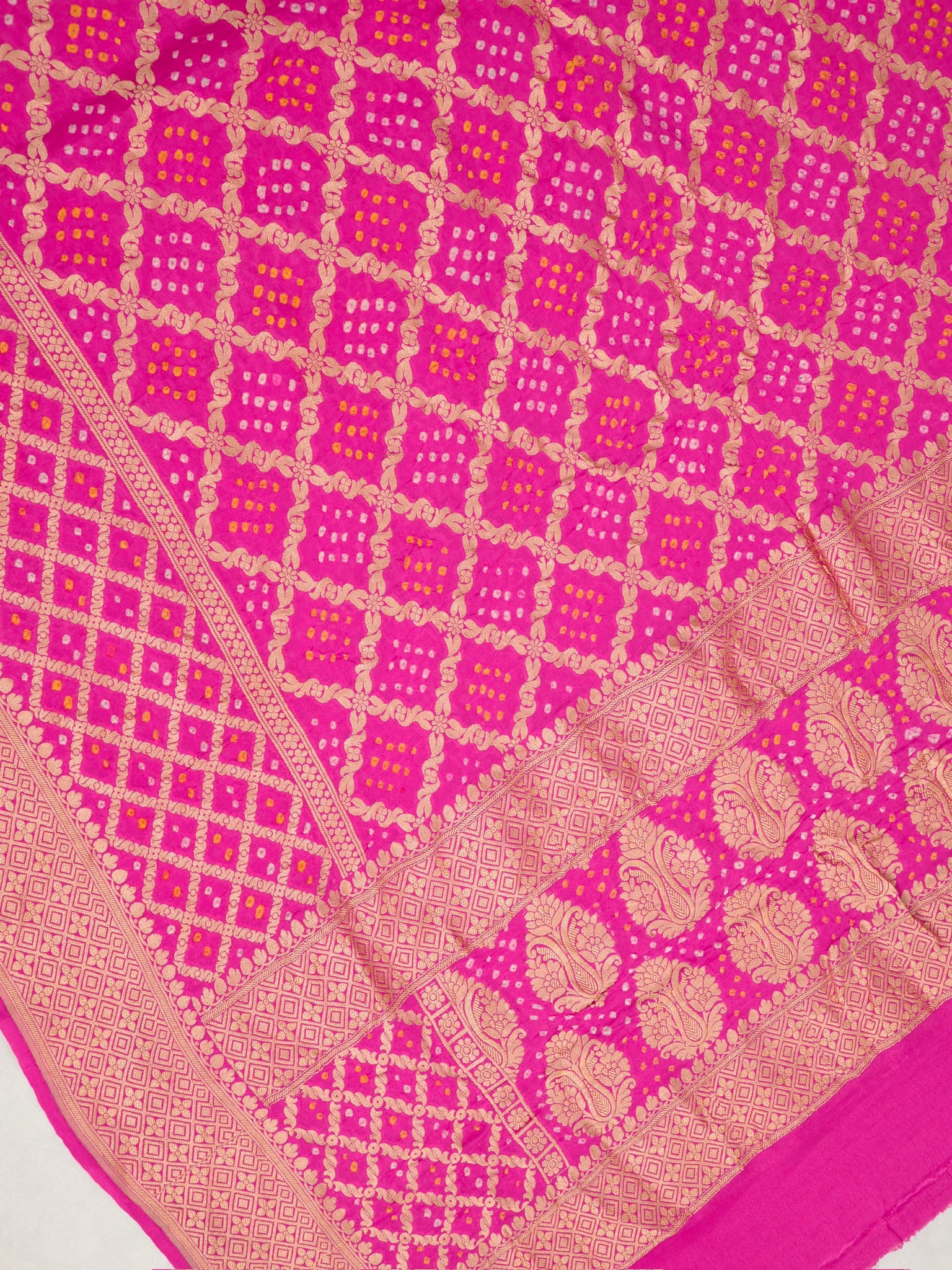 Banarasi Pure Georgette Bandhej Dupatta – Magenta Pink