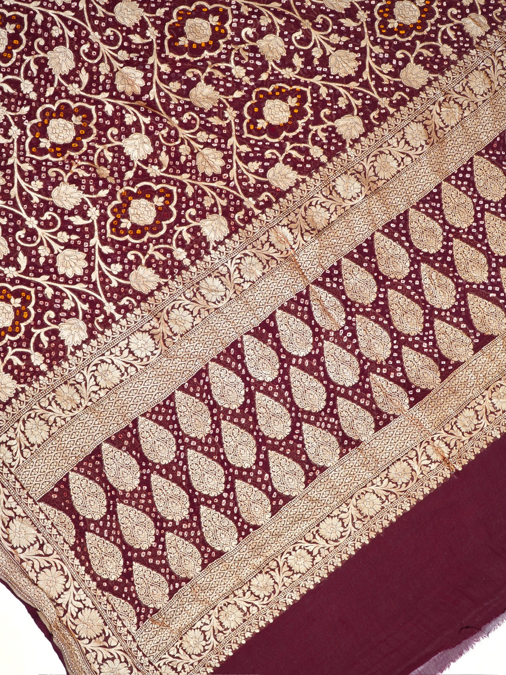 Banarasi Pure Georgette Bandhej Dupatta – Wine