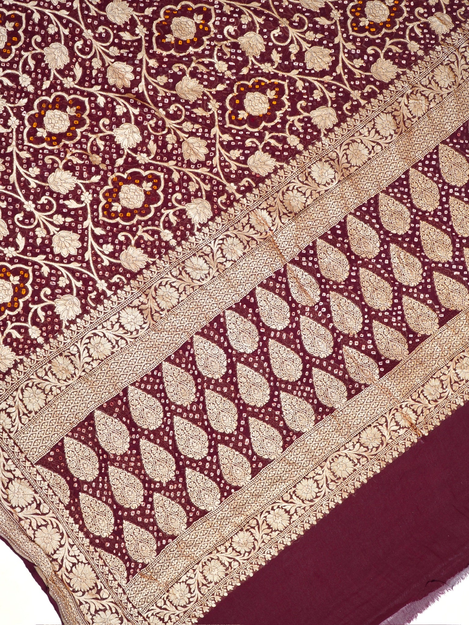 Banarasi Pure Georgette Bandhej Dupatta – Wine