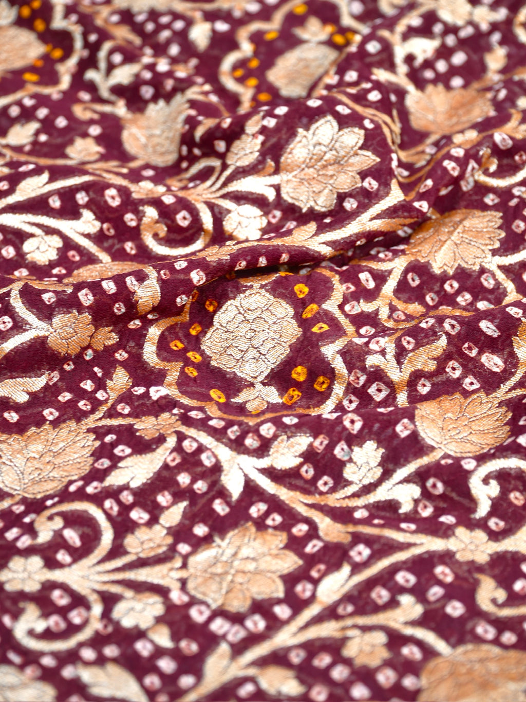 Banarasi Pure Georgette Bandhej Dupatta – Wine
