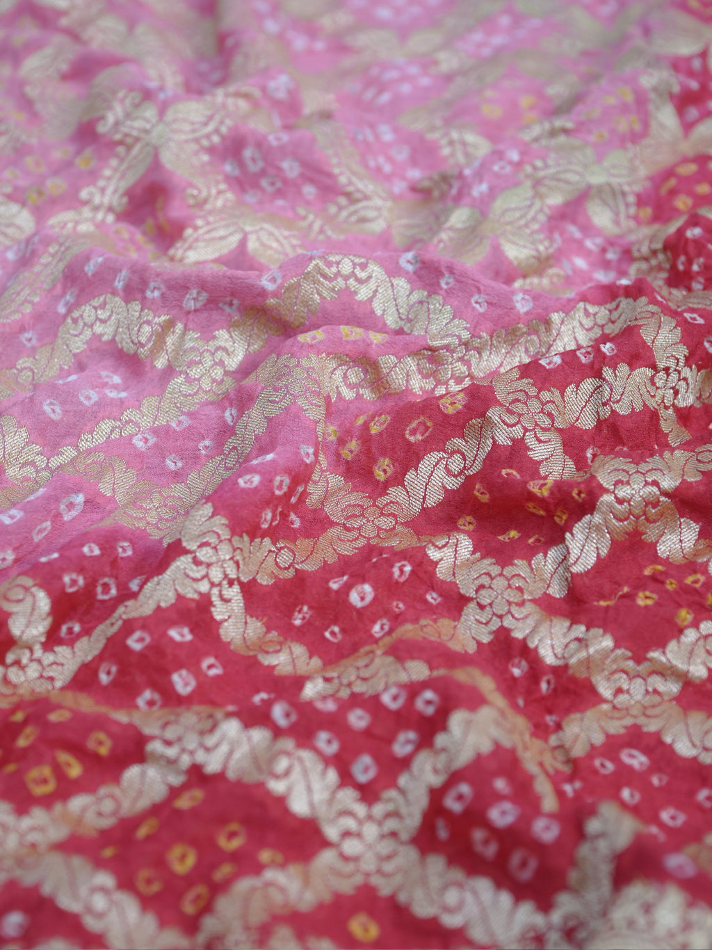 Banarasi Pure Georgette Bandhej Dupatta – Red & Pink