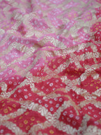 Banarasi Pure Georgette Bandhej Dupatta – Red & Pink